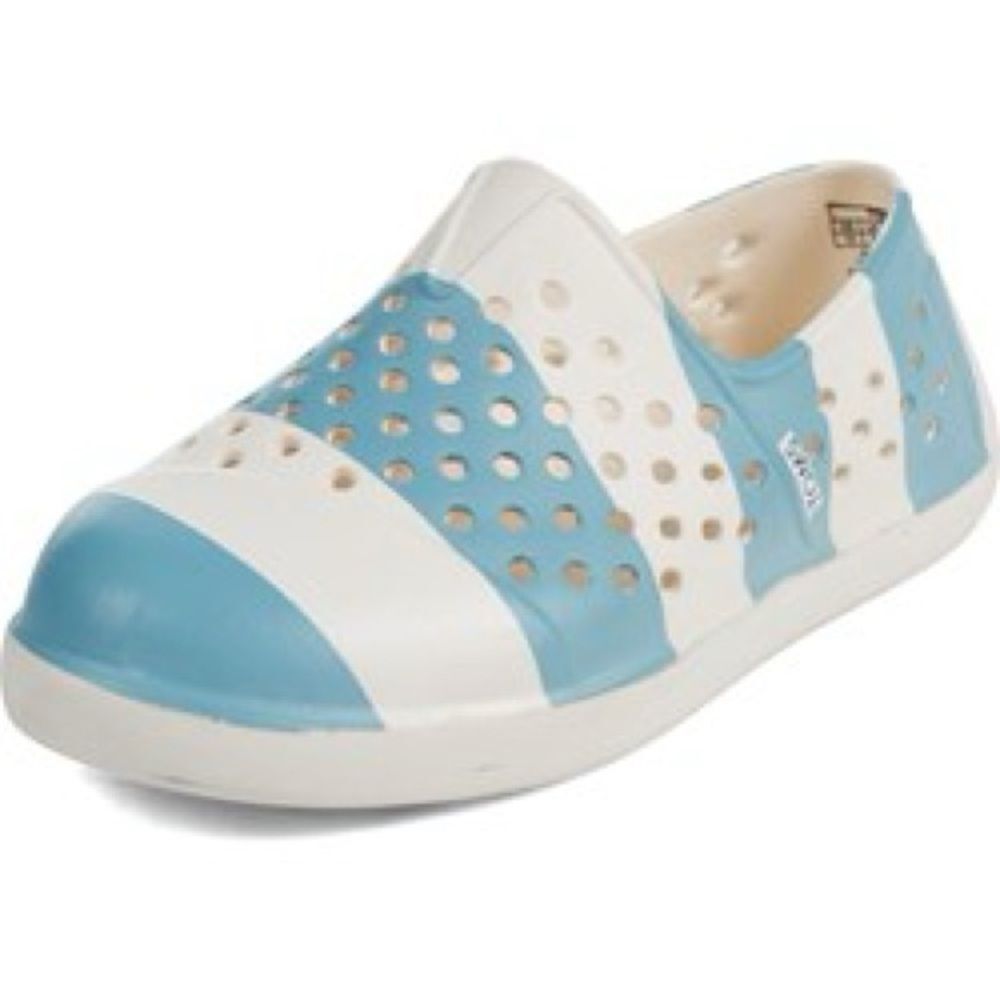 Toms Blue and White Shoes with Slip-On Style and Ventilated Design